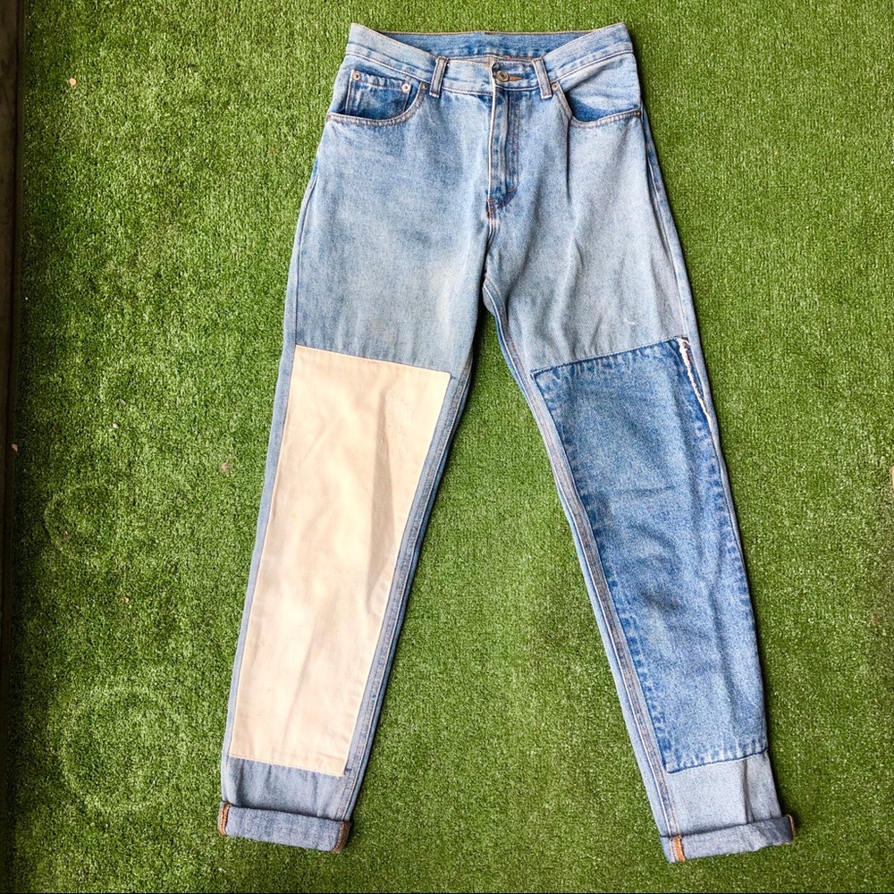 Brandy Melville blue boyfriend jeans with patches